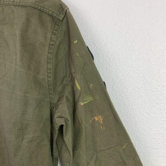 Express Green Military Look Patches Long Sleeve Button Up Shirt Medium - Picture 7 of 9